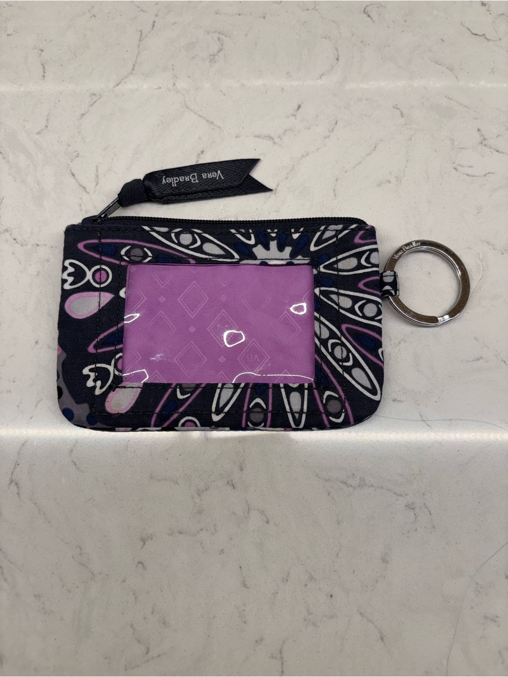 VERA BRADLEY Zip ID Case in Mimosa Medallion Pattern with Keyring Retired